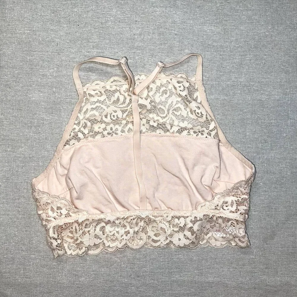 Xhilaration | Blush Pink High Neck Lace Racerback Bralette | Medium